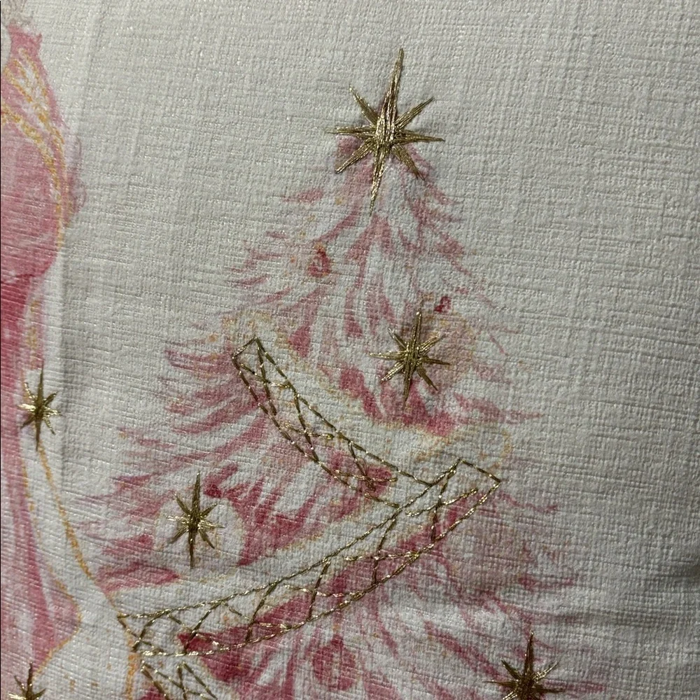 NWT Pink Santa & PINK CHRISTMAS Tree 20 X 20 THROW Pillow W/ FAUX FUR TRIM